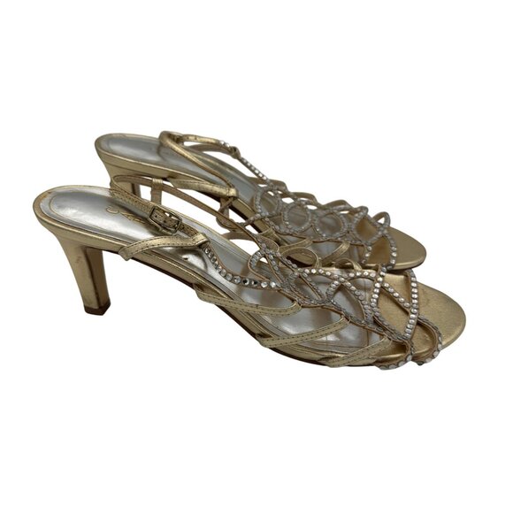 Caparros Gold Strappy Rhinestone Embellished Womens Heels Size 8.5 - Picture 3 of 6